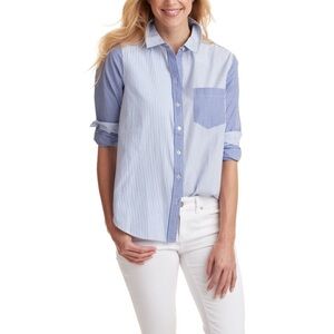 Vineyard Vines Blue White Stripe Mix Cotton Button Up Shirt Size 6 Preppy Classi